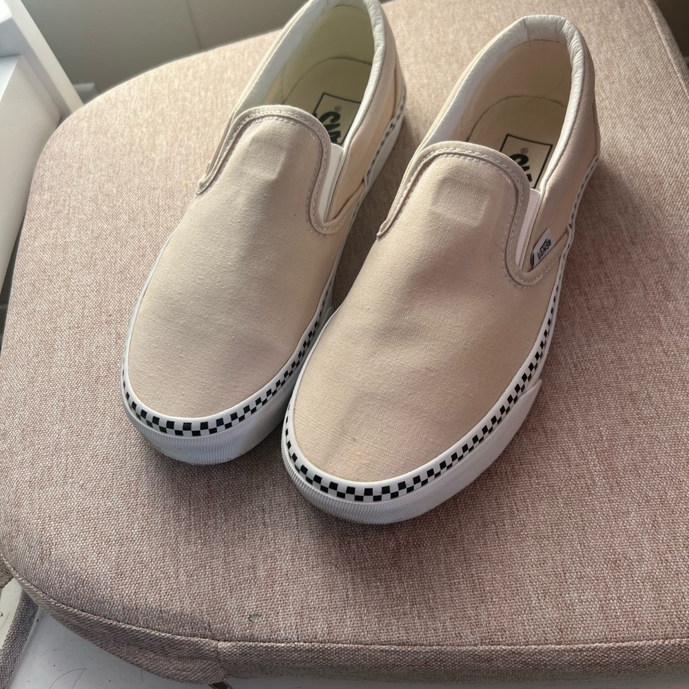 Vans Cream Slip-On Sneakers